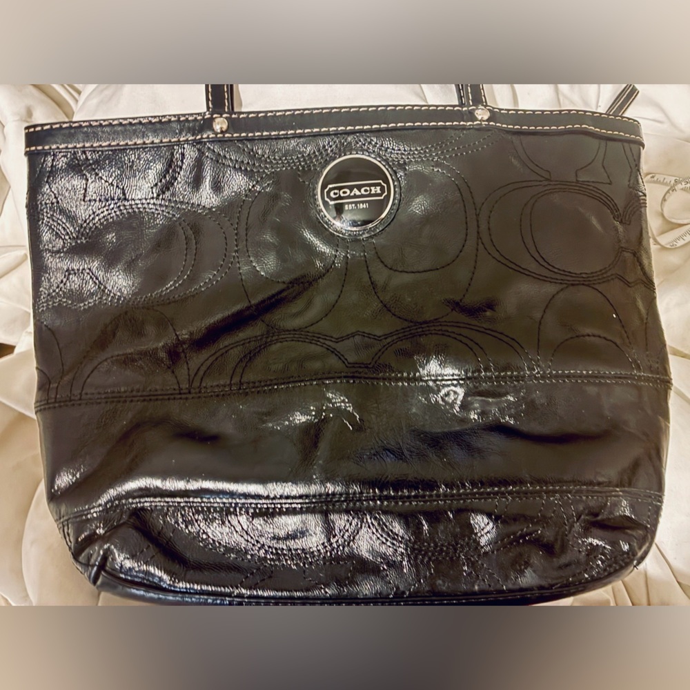 Coach Black Patent Quilted Leather Tote
